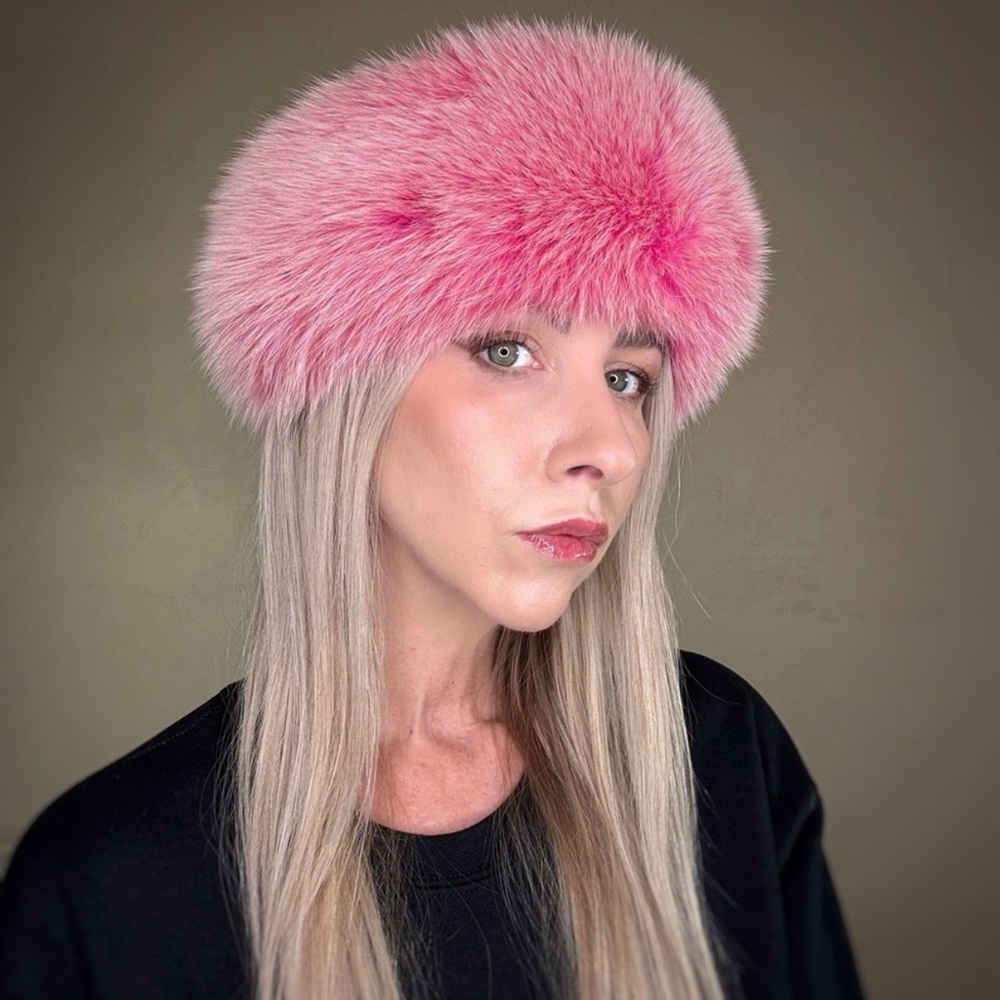 Vintage Genuine Dyed Fox Fur Neon Pink Frosted Tips Velcro Scarf Headband Collar